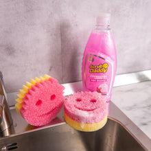 Načíst obrázek do prohlížeče Galerie, Růžové třpytivé Scrub Daddy Pink Sparkle Wash Up Combo u kuchyňské baterie